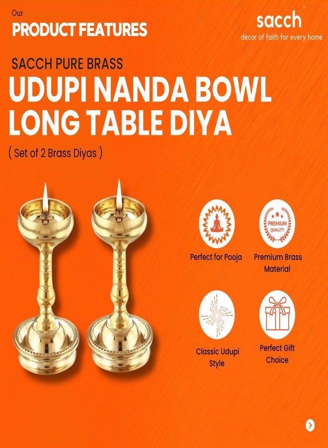 Sacch | Pure Brass Udupi Nanda Diya for Puja (Set of 2), Traditional Gold Finish (Country Rustic) - Image 2